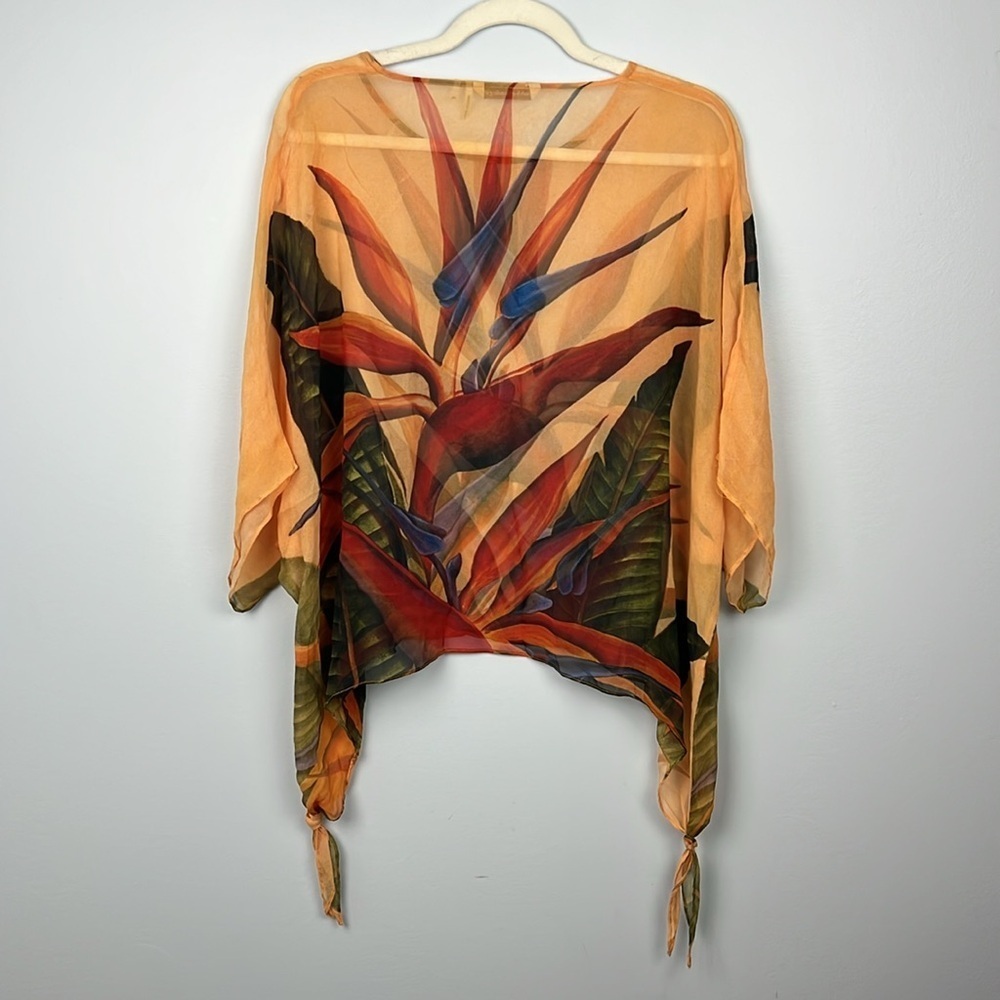 Soft Surroundings S/M pullover sheer bird of paradise side tie kaftan top - Picture 7 of 7